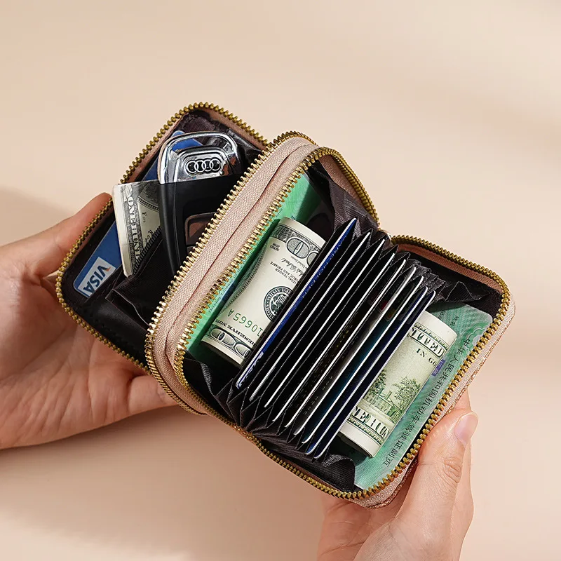 Korean Style Women's Double Zipper Accordion Card Holder - Starry Shiny Card Cover, Multi-Slot ID Document Organizer