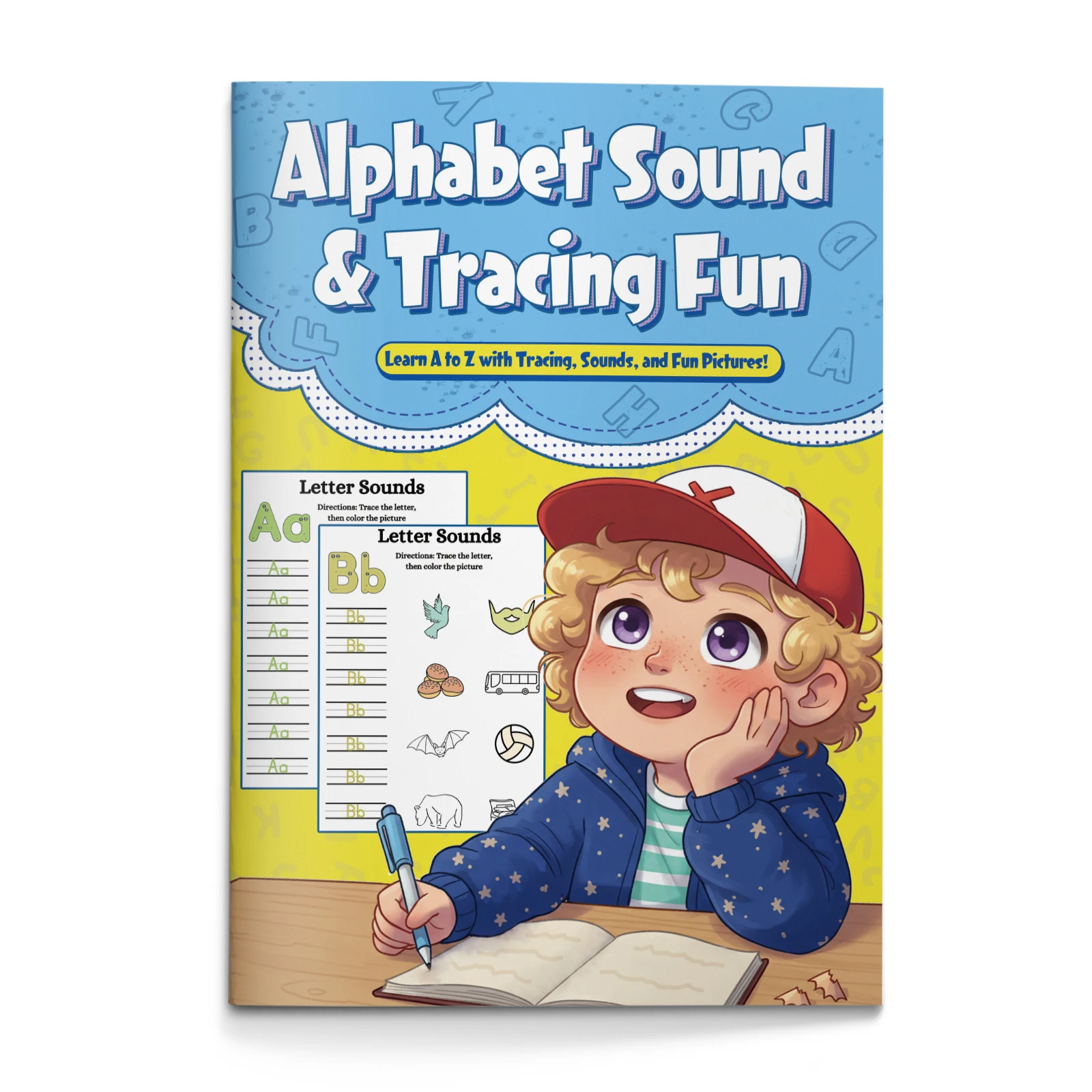 Children's alphabet coloring book, cute cartoon patterns, preschool early education workbook, boost your baby's hands-on skills