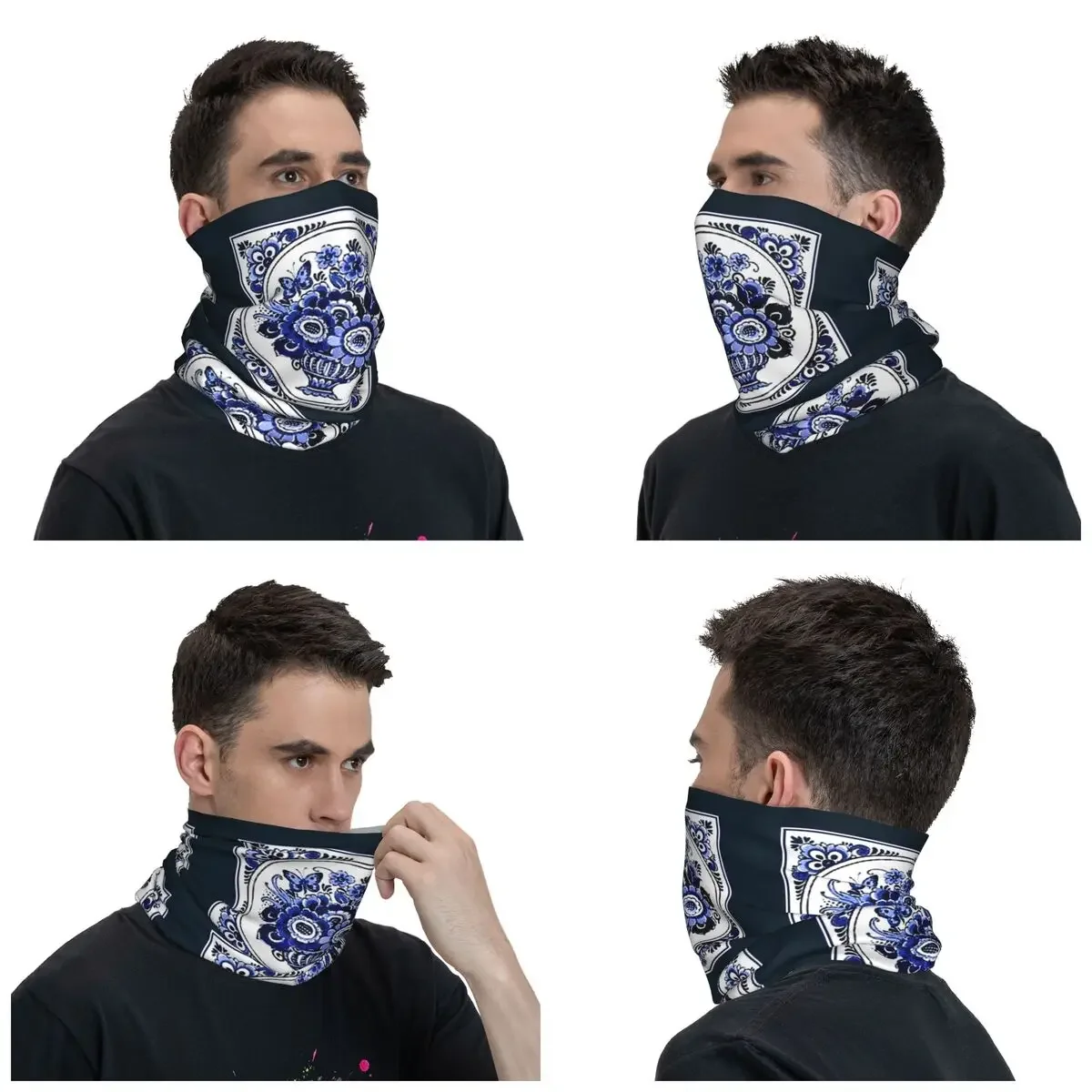 Dutch Blue Delft Vintage Flowerpot And Butterfly Print Bandana Neck Warmer Women Men Winter Ski Tube Scarf Gaiter Face Cover