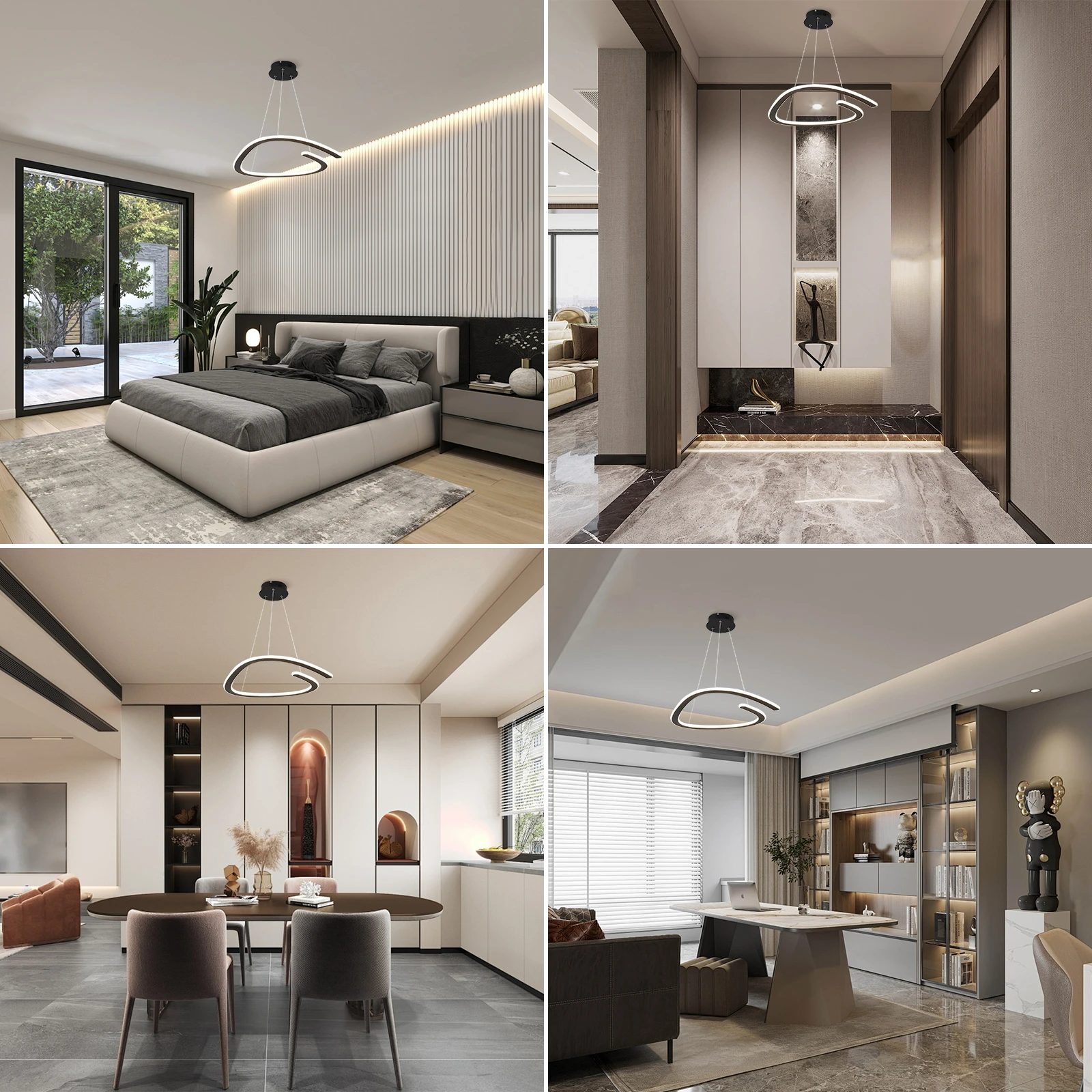 Modern Art Ring LED Pendant Light Ceiling Hanging Light Fixture Height Adjustable for Living Room Bedroom Lighting Fixture