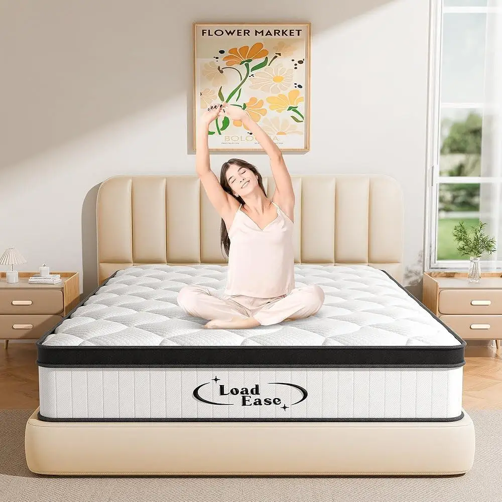 12 Inch Queen Mattress Hybrid Memory Foam Pocket Spring Mattress Comfortable Support Breathable Surface Motion Isolation Easy