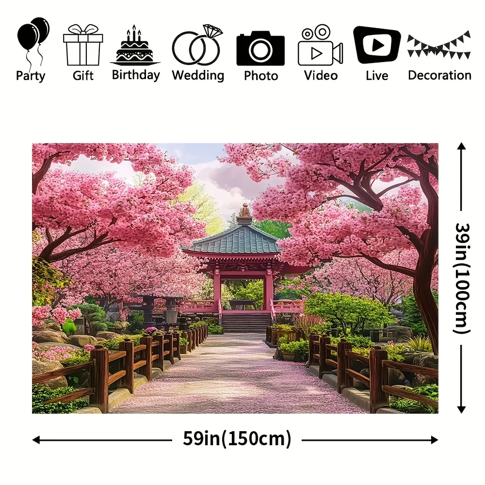 Large Sakura Cherry Blossom Tapestry Wall Hanging Japanese Garden Anime Floral Background Decoration Backdrop for Wedding Party