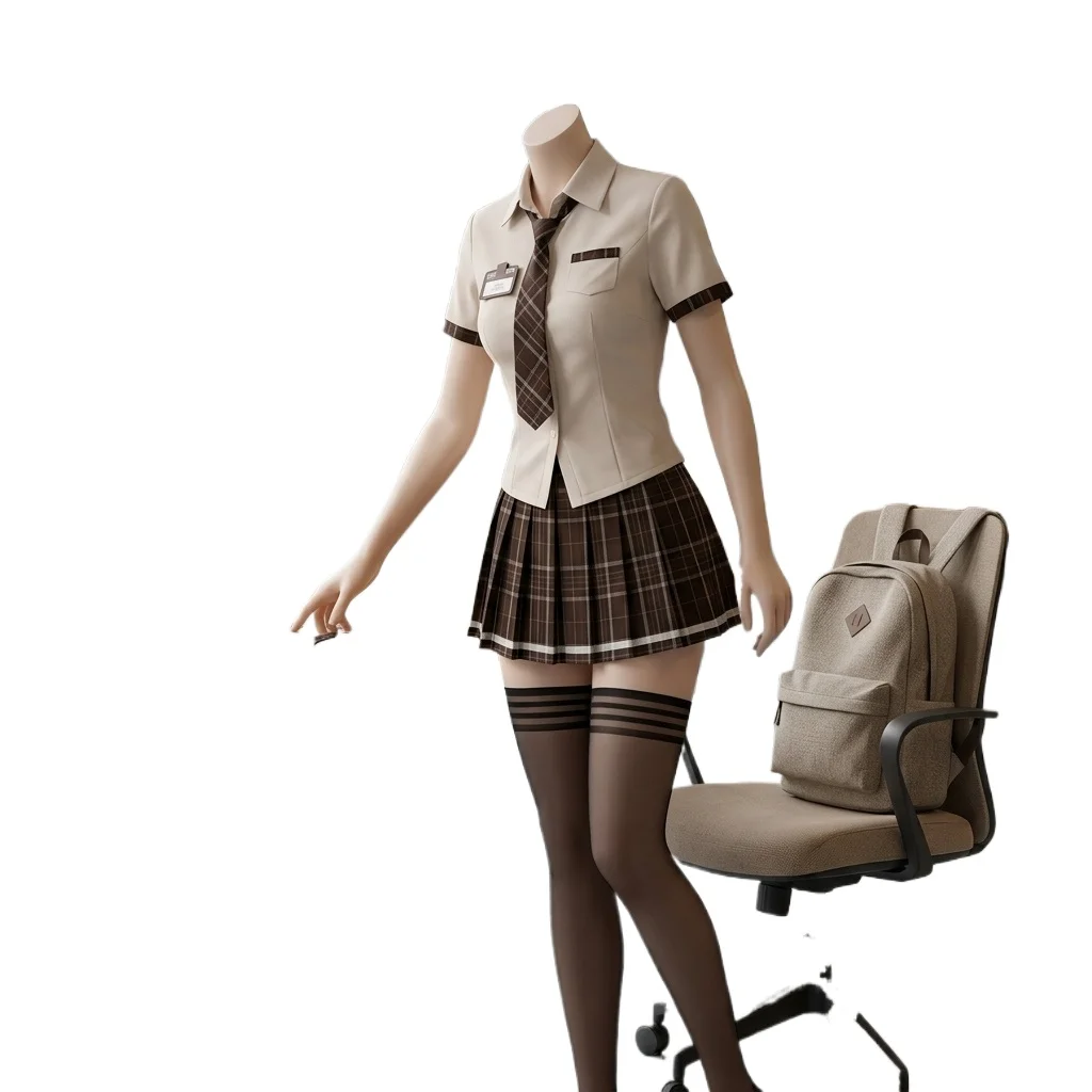 Schoolgirl Costumes Women Cosplay Lingerie Students Uniform Adult Roleplay Shirt Tops with Pleated Mini Skirt Panties Set