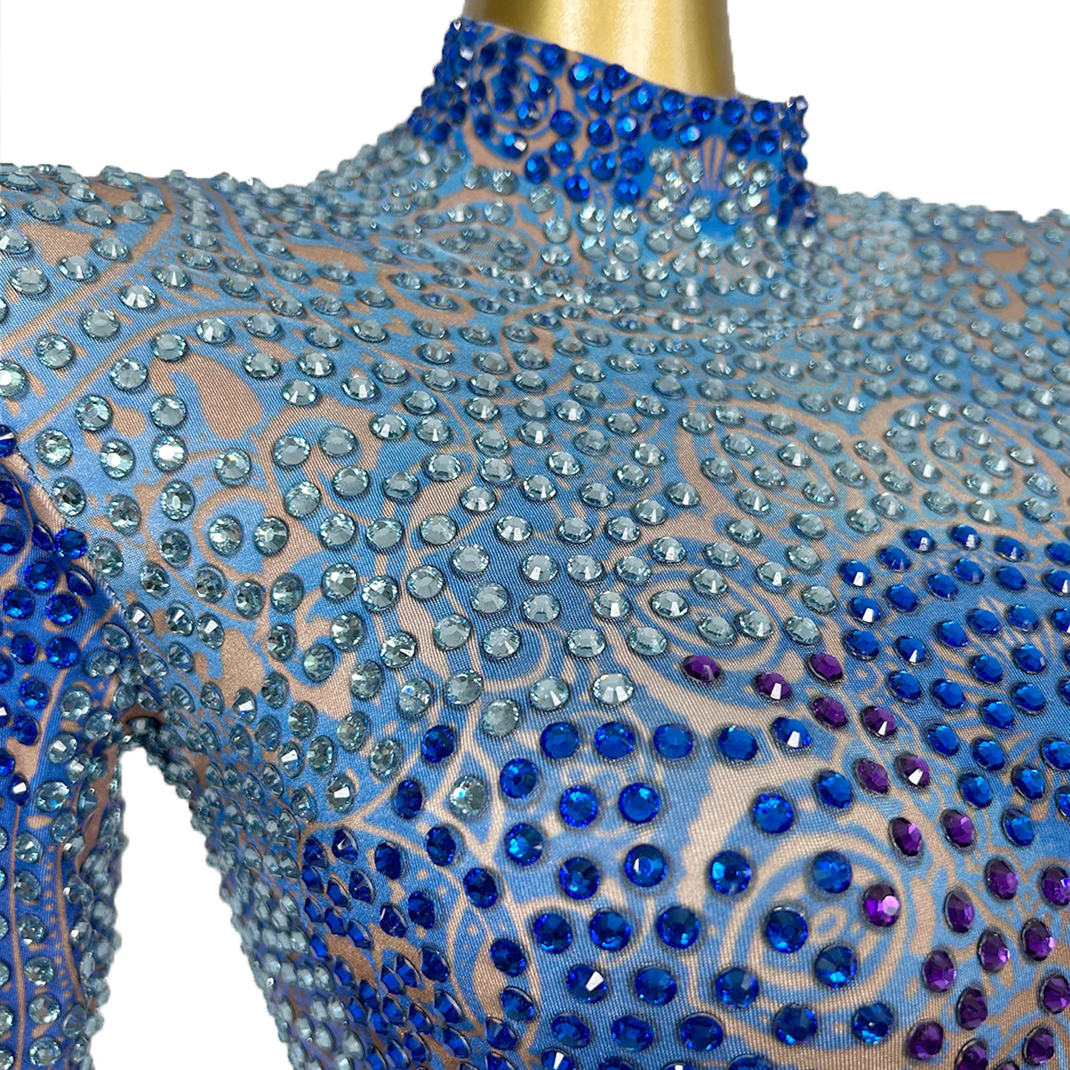 Women Exquisite Rhinestone Shine Bodysuit Long Sleeved Skinny Dance Leotard Club PartyCarnival Stage Performance Wear Bumengwang