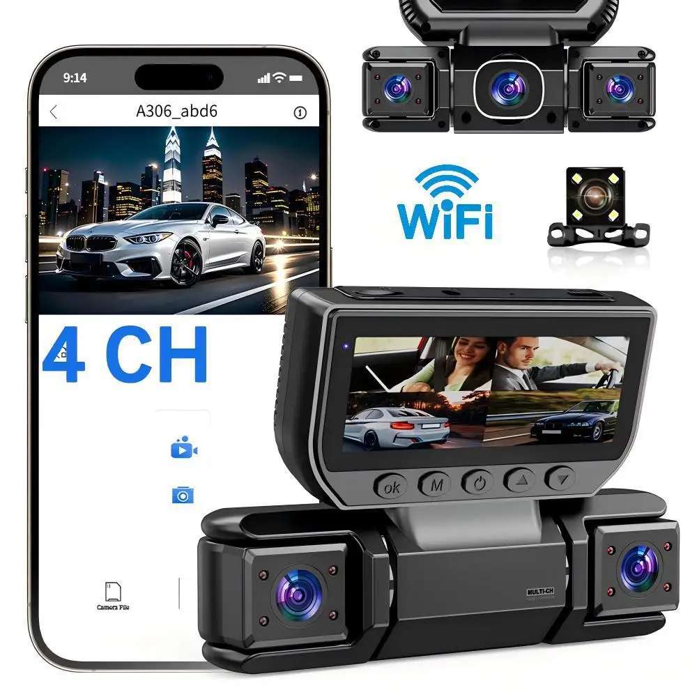 4Camera 360 Degrees Car DVR 1080P Video Recorder WiFi APP DashCam 4Channel Front Left Right Rear View Camera 24H Parking Monitor