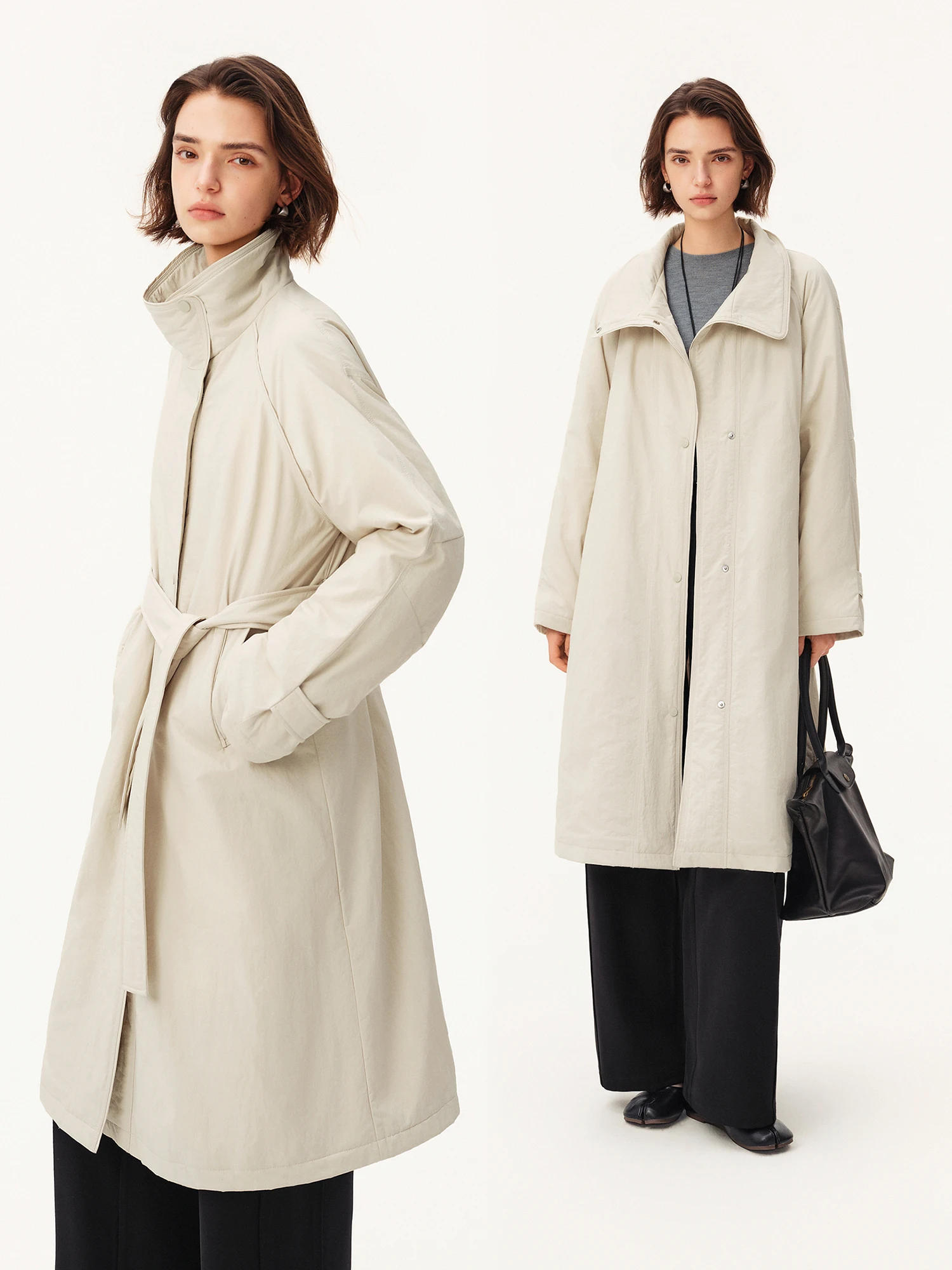 ZIQIAO Women's Down Coats Waterproof Stand Collar Trench Long Coat Slim Waist Winter 2026 Commuting Outweart Ins Chic Streetwear