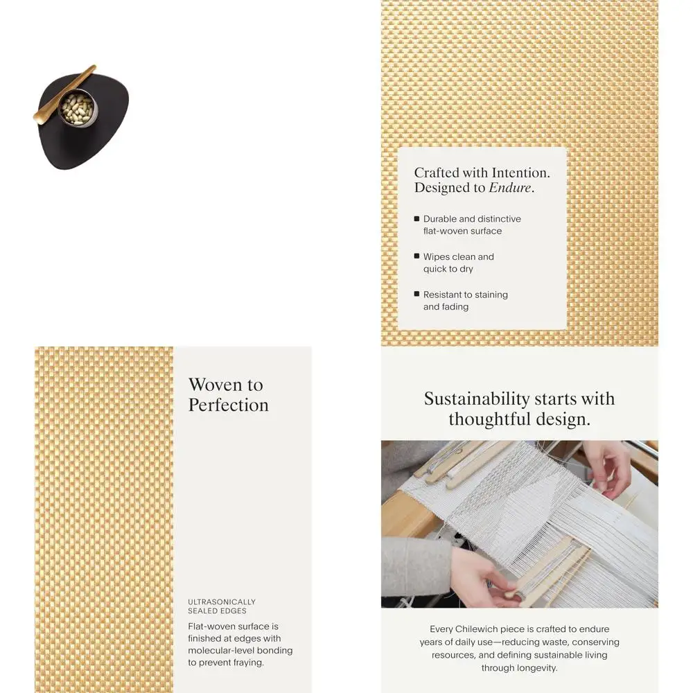 

Elegant Gilded Basketweave Placemats Set of 4 - Durable Indoor/Outdoor Woven Textiles - 19 x 14 Rectangle