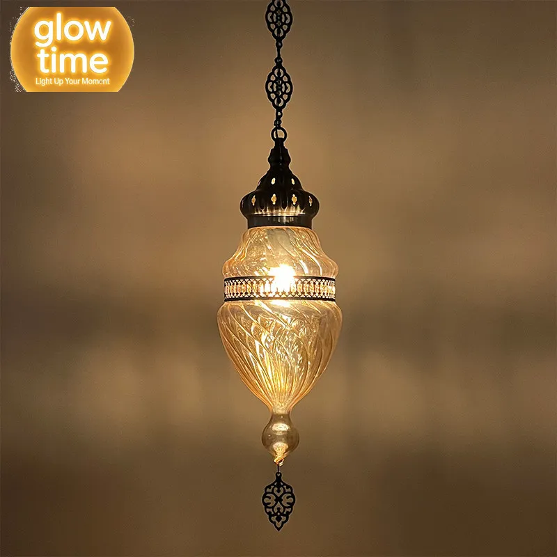 Light brown handmade glass Moroccan bed and breakfast restaurant cafe hotel bedroom bedside chandelier