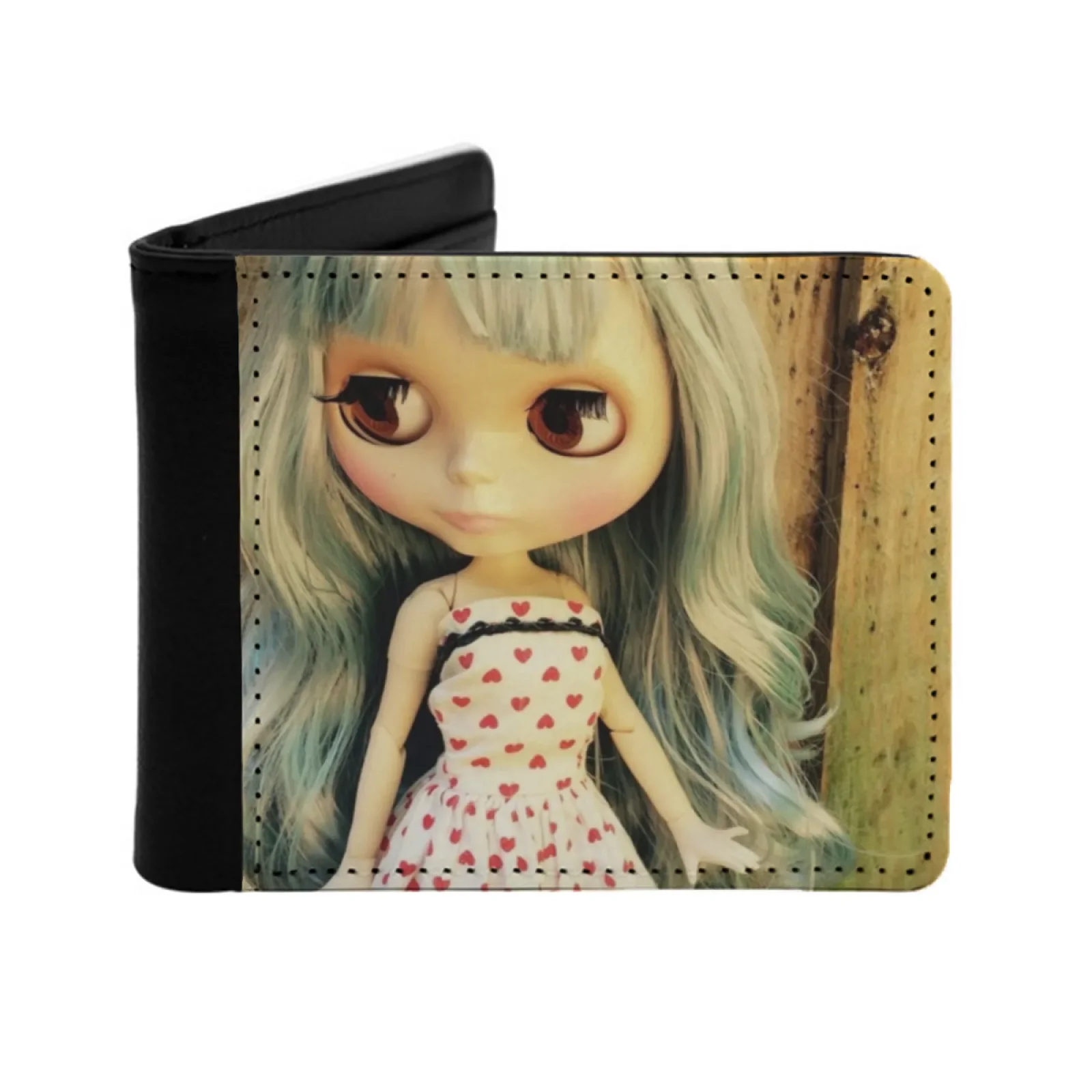 

Blythe Doll New Print Men's Wallet Short Fashion Pu Leather Wallet Multi Card Wallet Blythe Doll Heart Retro Personalized Unisex