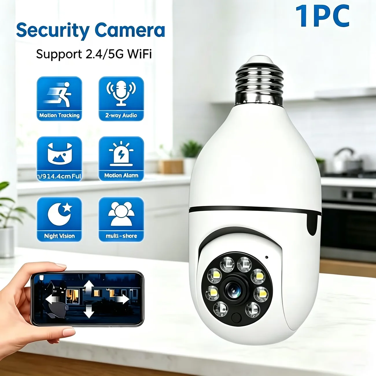 Smart HD WiFi Bulb Camera 2/4 Pack 360° Panoramic Monitoring High Protection HD Display Motion Detection Alarm Full Color Day/Ni