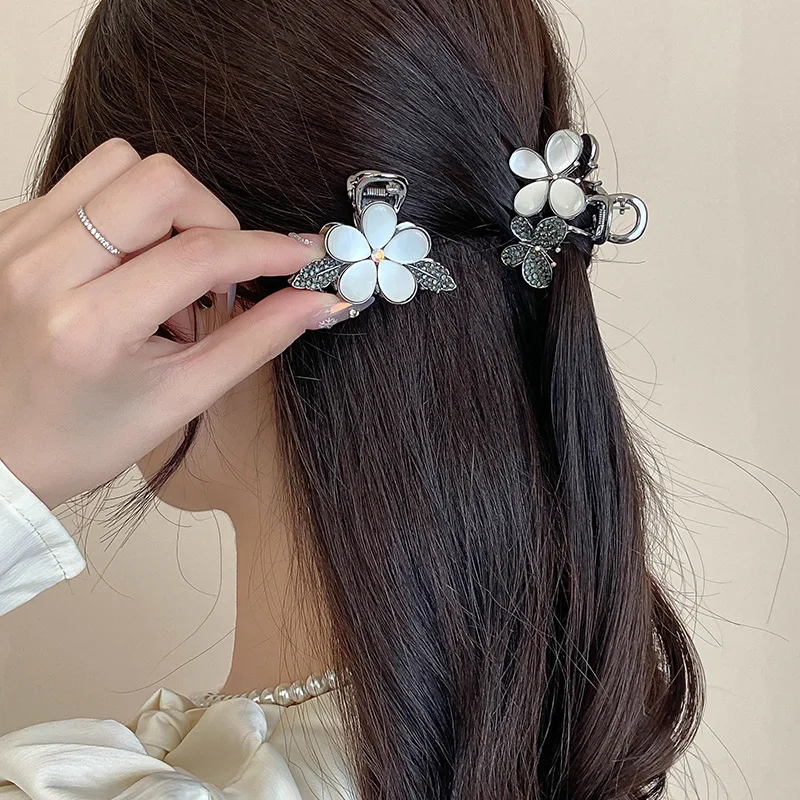 Opal Rhinestone Flower Hair Clip Fairy Beauty Back Head Half-tied Small Hairpin Women's Fashion Hair Accessories