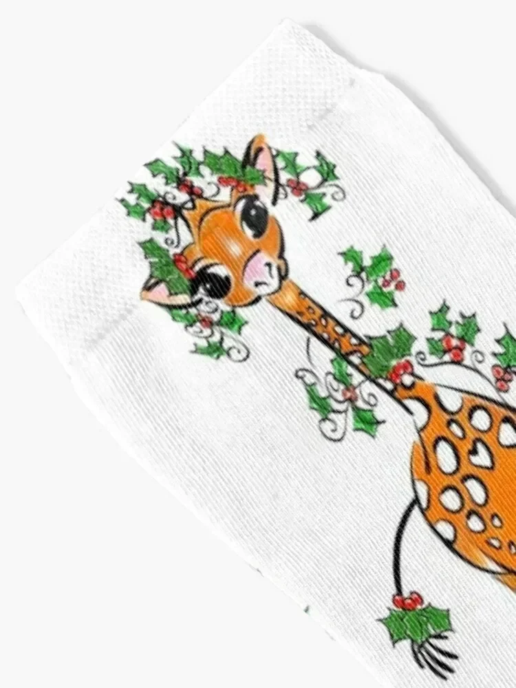 Festlicher Feiertag, süße Giraffen-Illustration mit Holly-Weihnachtsgirlande, modische farbige Herrensocken, Luxusmarke für Damen