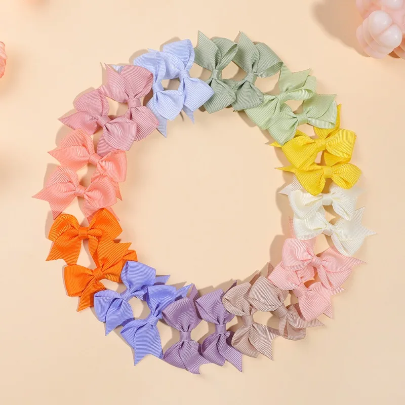 20/24Pcs Boutique Solid Ribbon Hair Bows Clips  Kids Children Hairpin Barrettes Headwear Kids Hair Accessories