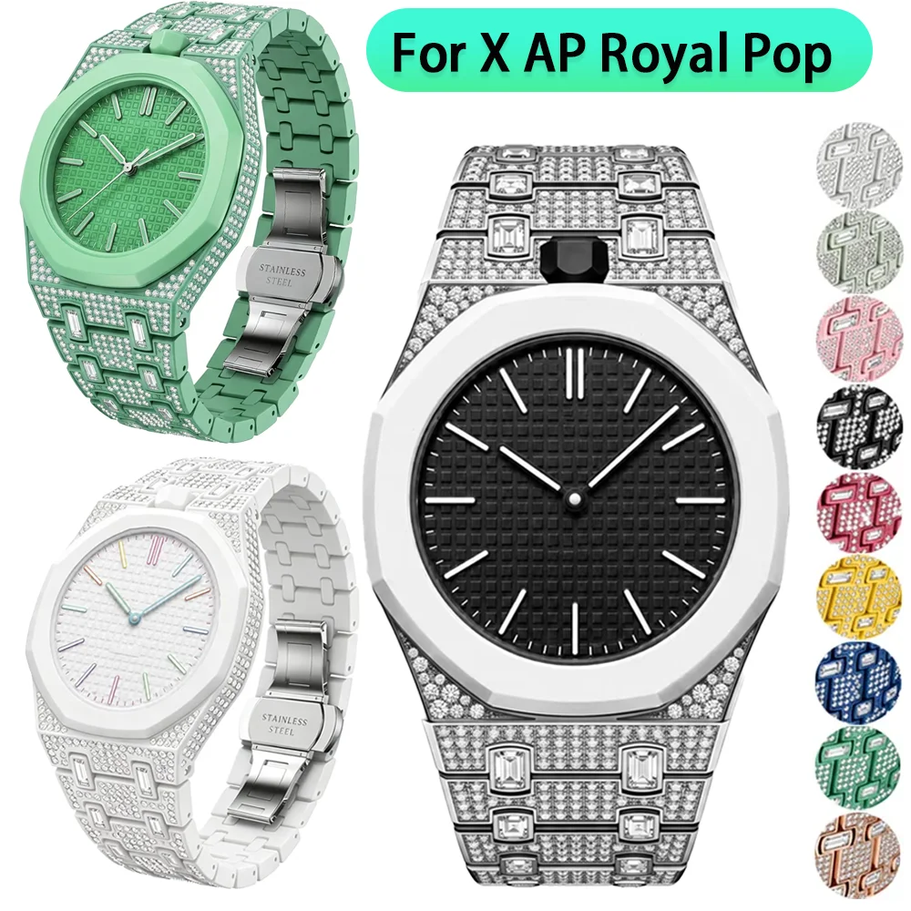 Inlaid Metal Zinc Alloy Comfortable Strap for Swatch X AP Royal Pop Pocket Diamond Modification Kit Luxury Bracelet Wristband