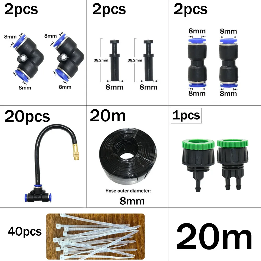 10-20M Outdoor Misting Cooling System 20CM Adjustable Sprinkler Nozzle Garden Irrigation Watering Atomizer Nozzles