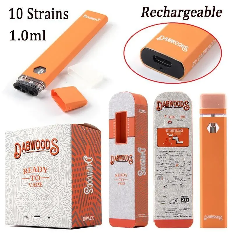 

50pcs Dabwoods Dabwood Empty Vape Pens 1ml Rechargeable Device Thick Oil Vaper 280mAh Battery E Cigarette Kits Vaporizer Carts