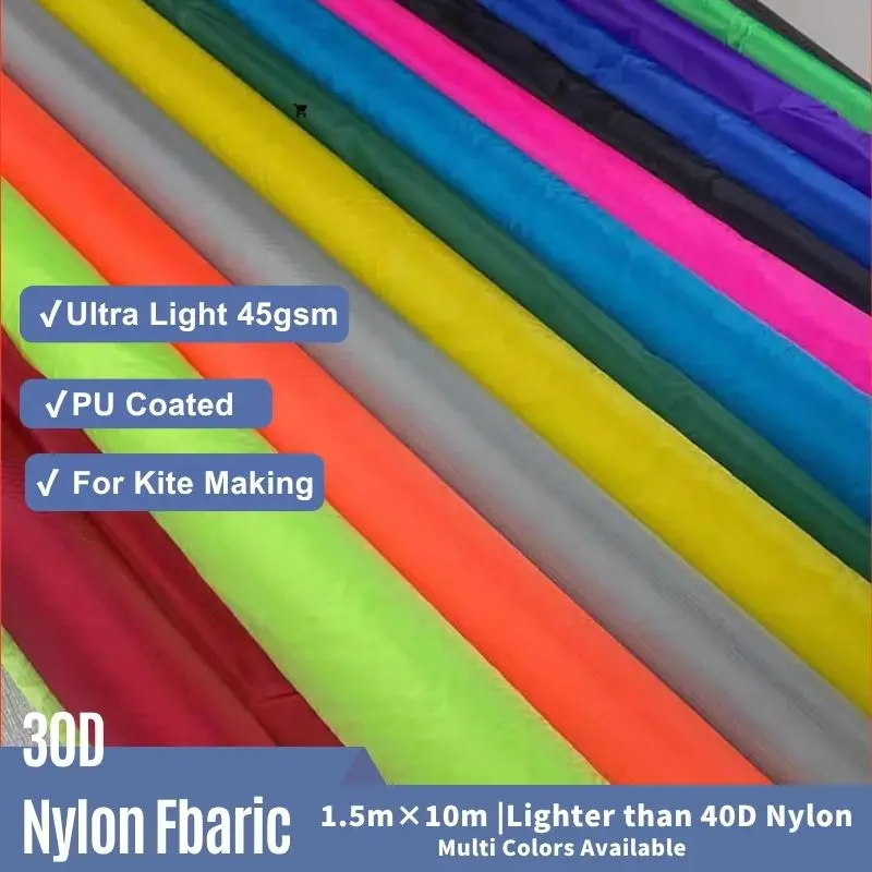 

Ткань для кайтов из нейлона рипстоп 30D – ультралегкая, с ПУ-покрытием, ширина 1,5 м, длина 10 м, разные цвета