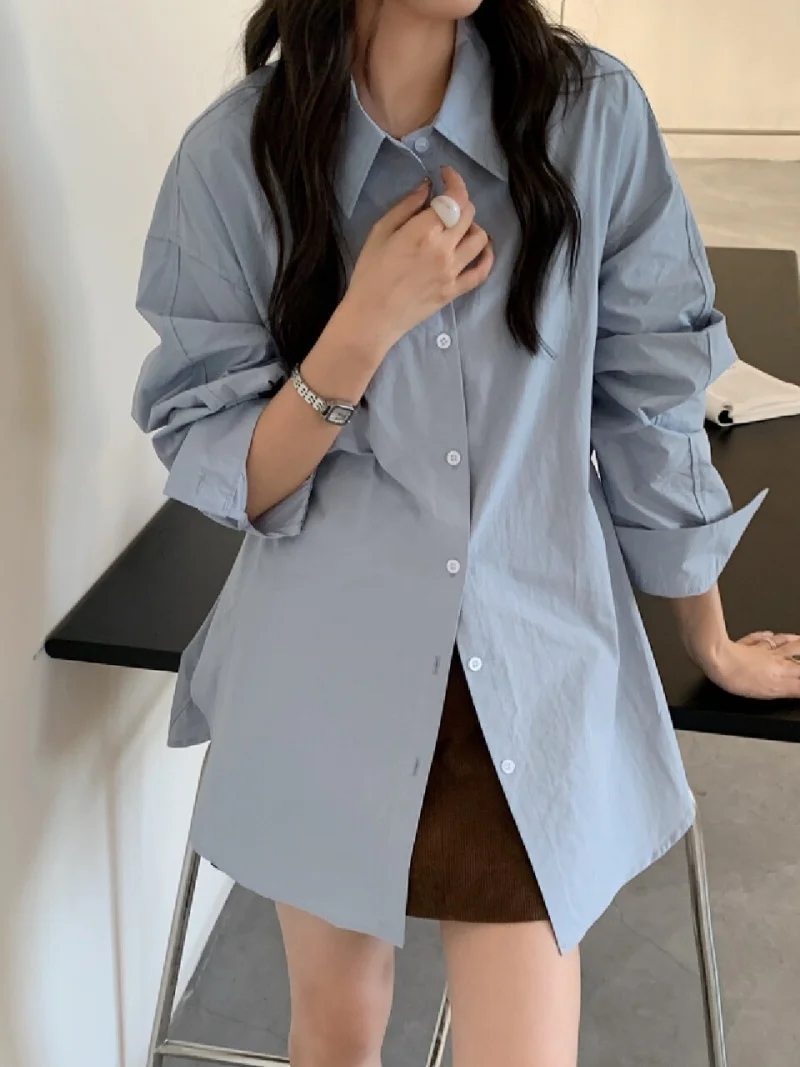 

Ele Cotton irt Women's Long Sve Turn-down Collar Slimming Waist Design Versatile Spring Faion 2026 Breathable Skin...