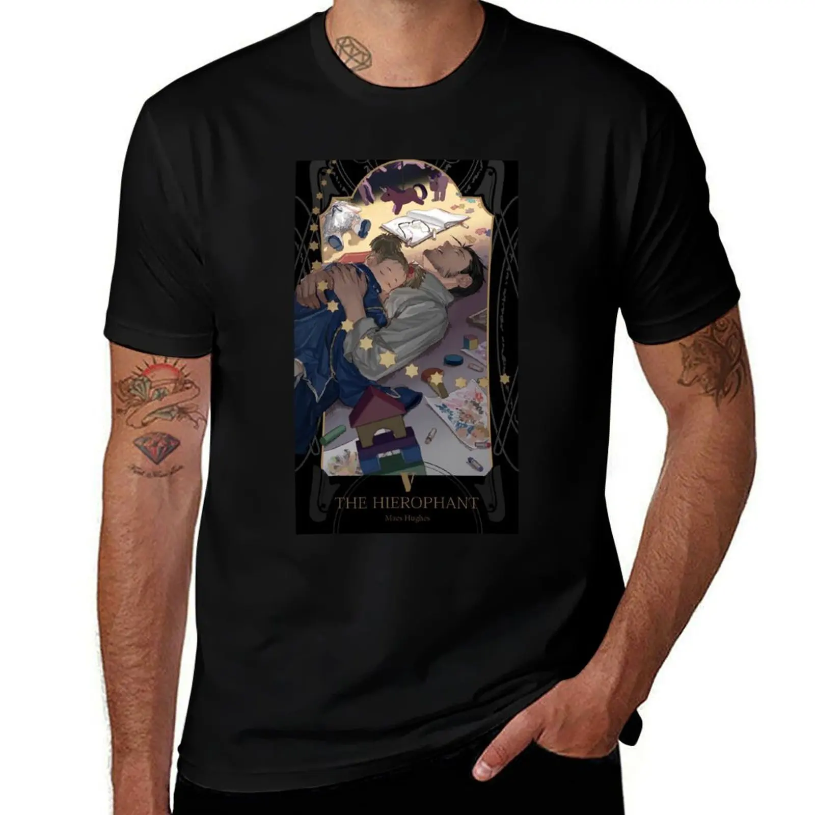 Fullmetal Alchemist Brotherhood - Camiseta de Maes Hughes con Estampado Elegante de Manga Corta