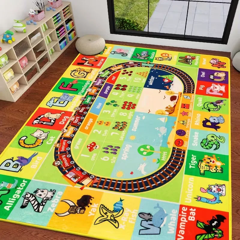 Kids Educational Play Mat with Alphabet Animal Train Track Design Soft Non Slip Rug for Children Bedroom Playroom New Arrival