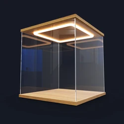 Clear Acrylic Display Case with Ring LED Lights for Action Figure, Assemble Dust Storage Box with for Car Models and Doll