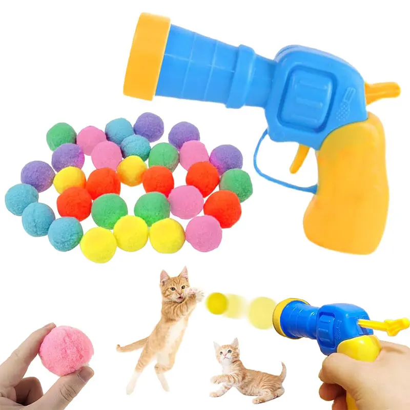 Cat Toys Interactive Launch Training Toy For Pet Kitten Creative Mini Shooting Gun Games Stretch Plush Ball Toys Pet Supplies