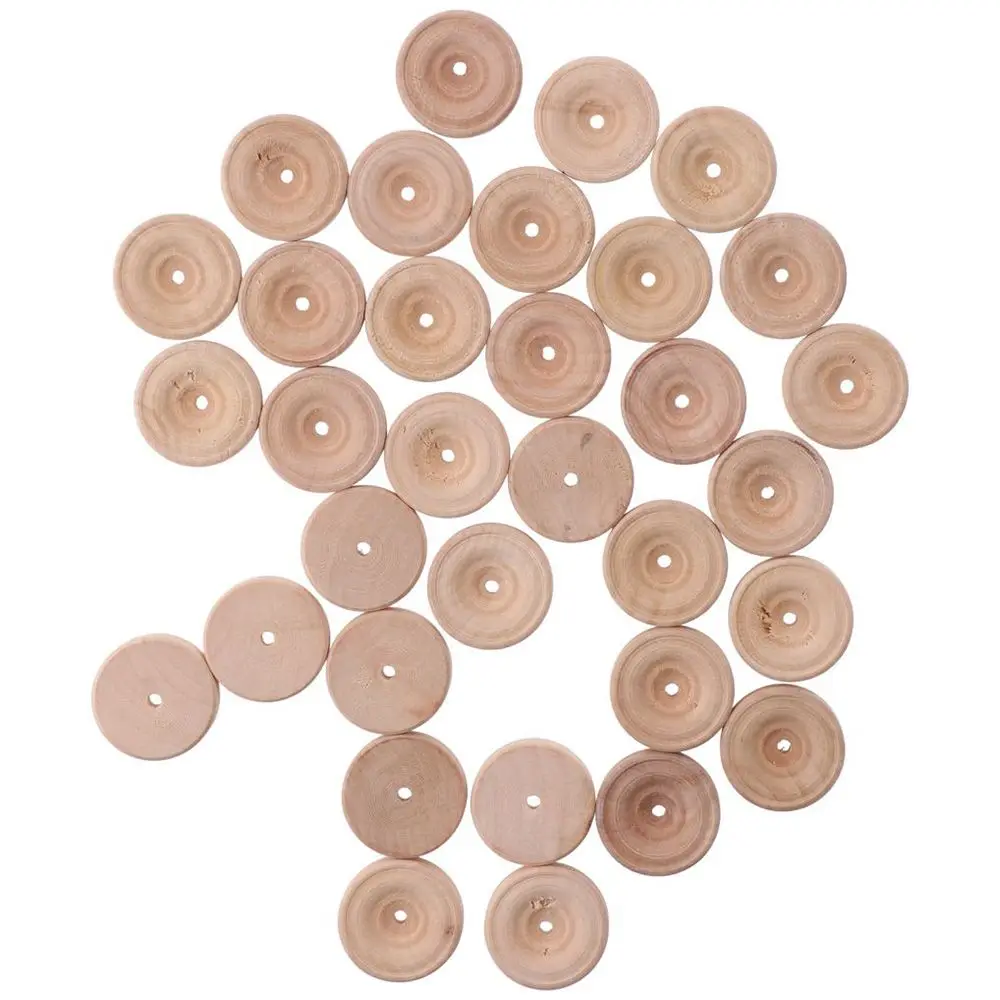 30pcs Wooden Craft Wheels, 3x1.2cm Unfinshed Treaded Wooden Tools Wheels Tires with 3.5mm Hole for Wood Carfts, DIY Car Models