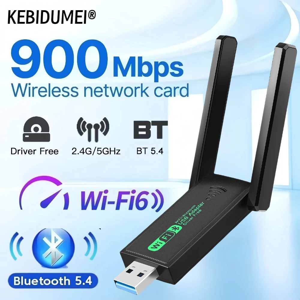 

WIFI 6 Adapter AX900 Network Card 2.4G&5GHz Dual Band Signal Reception USB Dongle For Laptop Driver Free Wireless Wlan Receiver