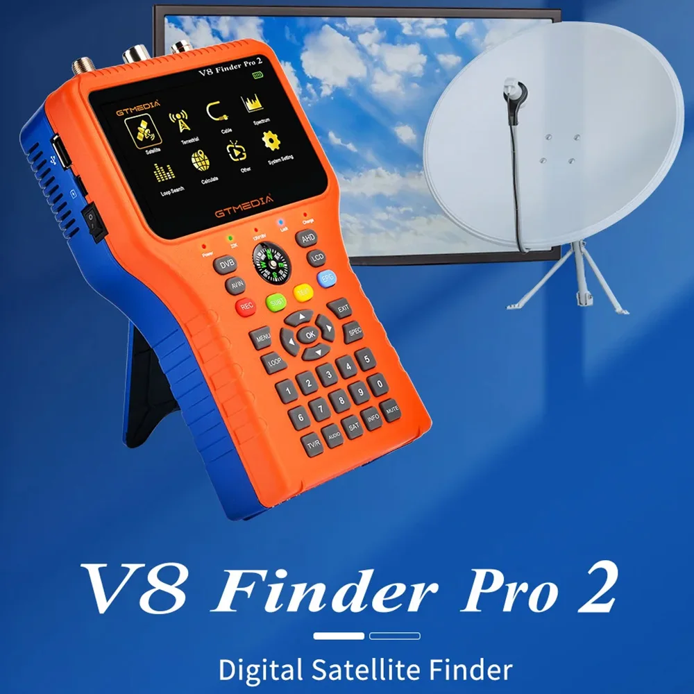 Hot V8 Finder Pro 2 Satellite Signal Finder Meter DVB-S2/T2 DVB-C Freesat LCD Display 1080P HD AHD H.265 Type C Port Satfinder