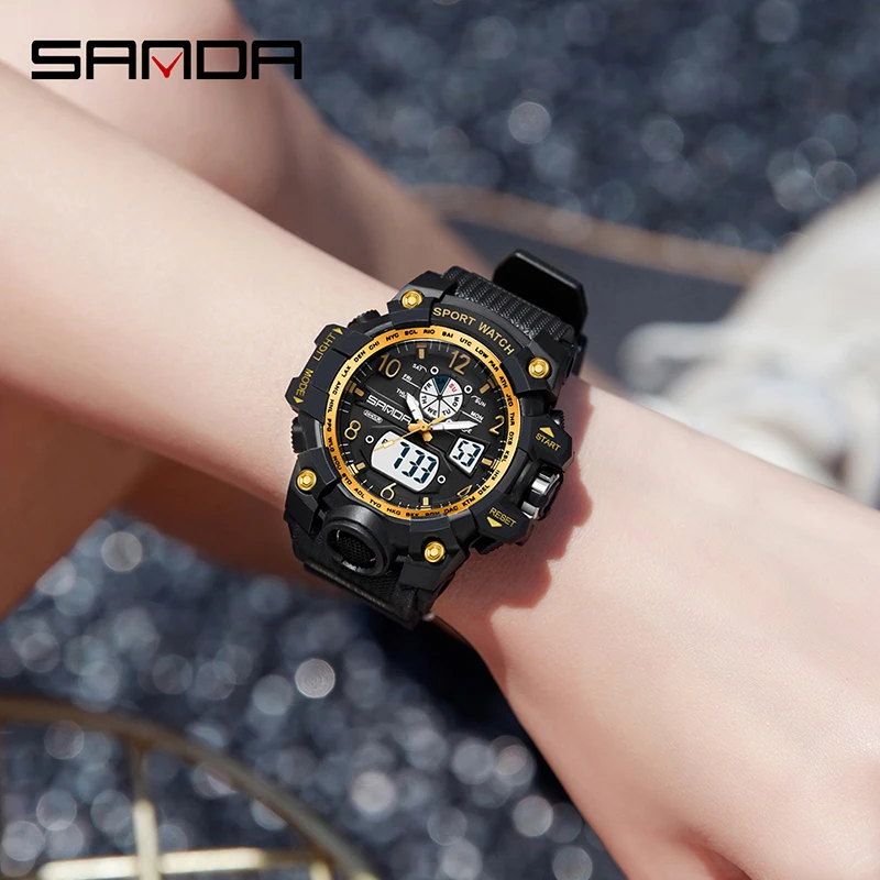 Fashion Sanda Brand Youth Military Sports Trend Korean Electric Led Multifunction Lady Creative Personality Student Gift Watch