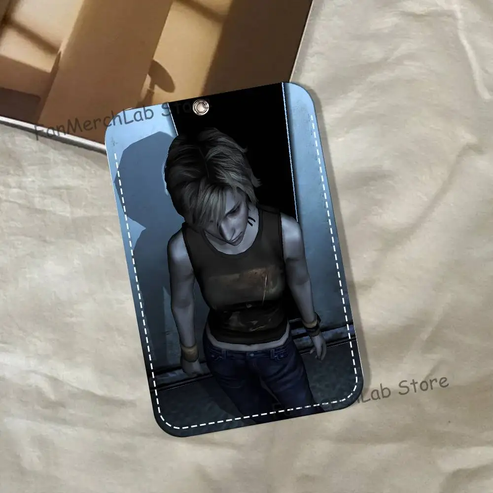 H-Heather Mason S-Silent Hill 3 Pattern Leather Card Holder Keychain Key Ring Door Lock Access Tags ID Card Case Keychain Card
