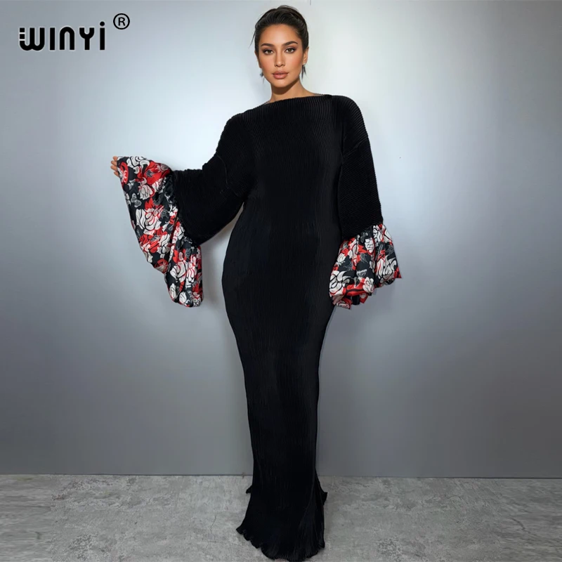 

WINYI new Elastic loose Pleated dress boho beach cover up kaftan abaya dubai luxury party dress evening dress abaya muslim woman
