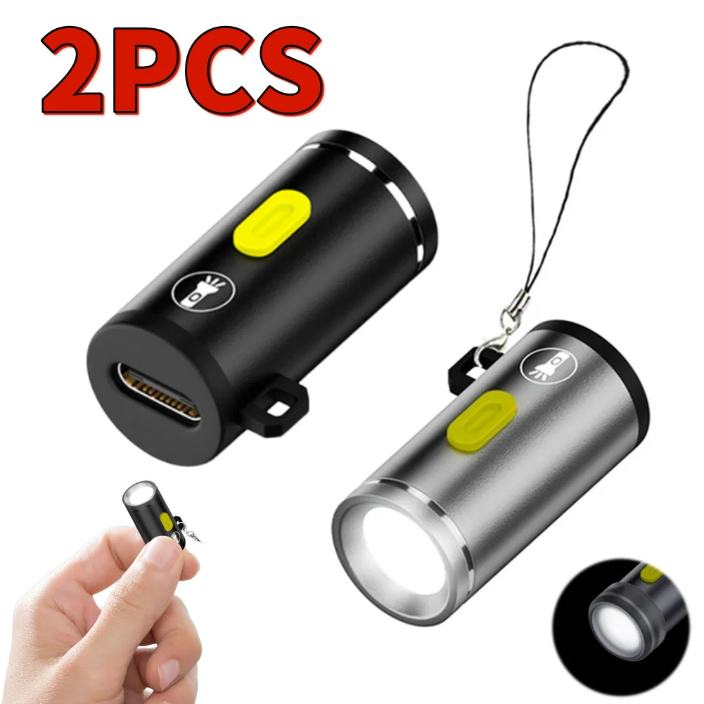 

2PCS LED Handheld Mini Flashlight Type C Powered Small Pocket Flashlight Aluminum Alloy Camping Torch Light for Travel Use