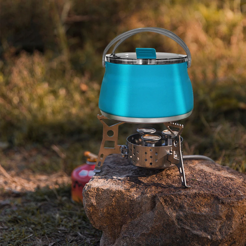 1L Camping Cook Pot BPA-Free Camping Kettle Foldable Water Pot Stainless Steel Bottom Excellent Gift for Travel Picnic