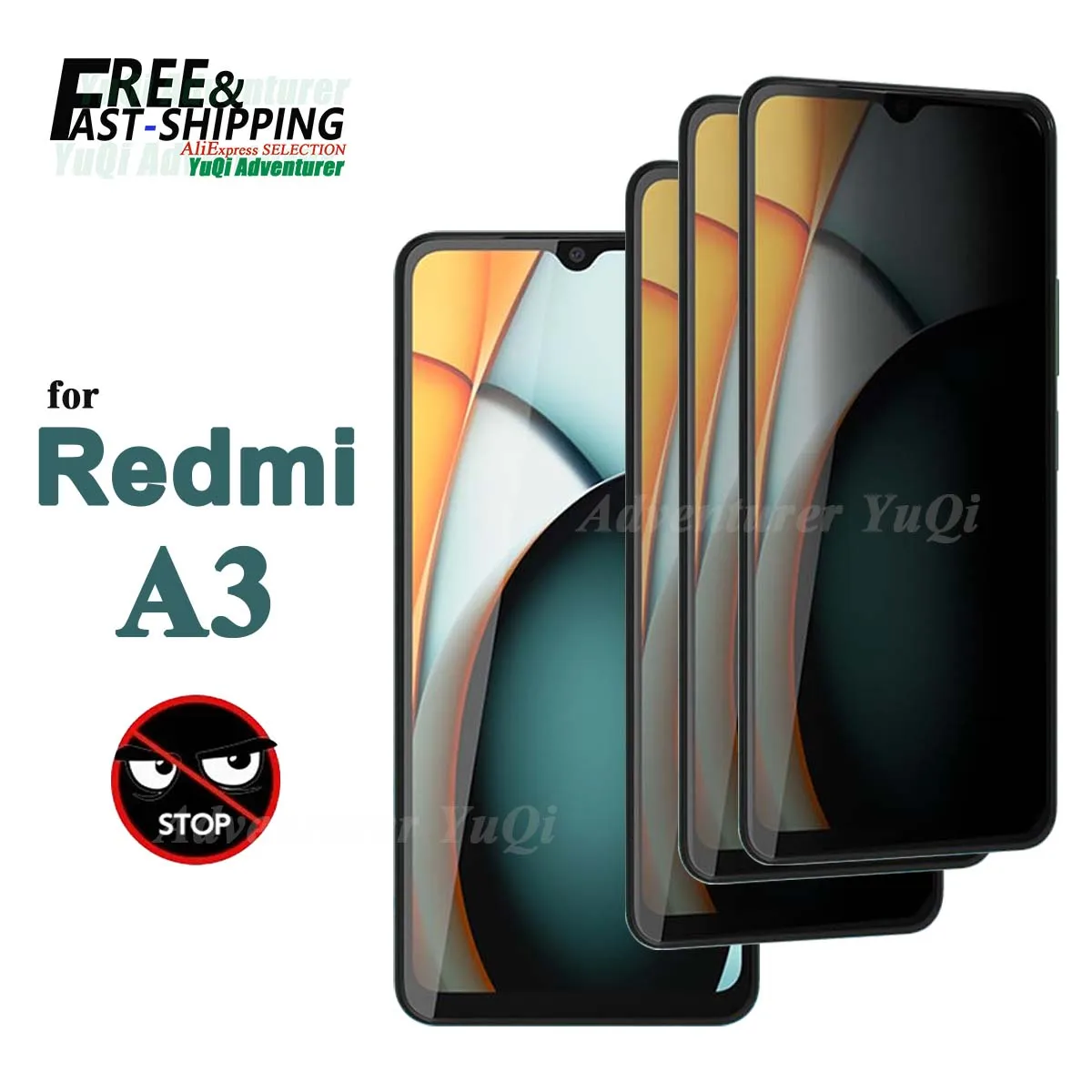 Anti Spy Screen Protector Voor Xiaomi Redmi A3, Gehard Glas Privacy Peep Scratch 9H Case Vriendelijk Snel Hoog Aluminium