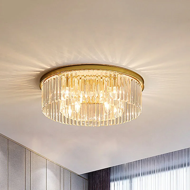 

LED Ceiling Chandelier Light Crystal Bedroom Guest Dining Room Modern American Minimalist Metal Low Rise Small Apartment