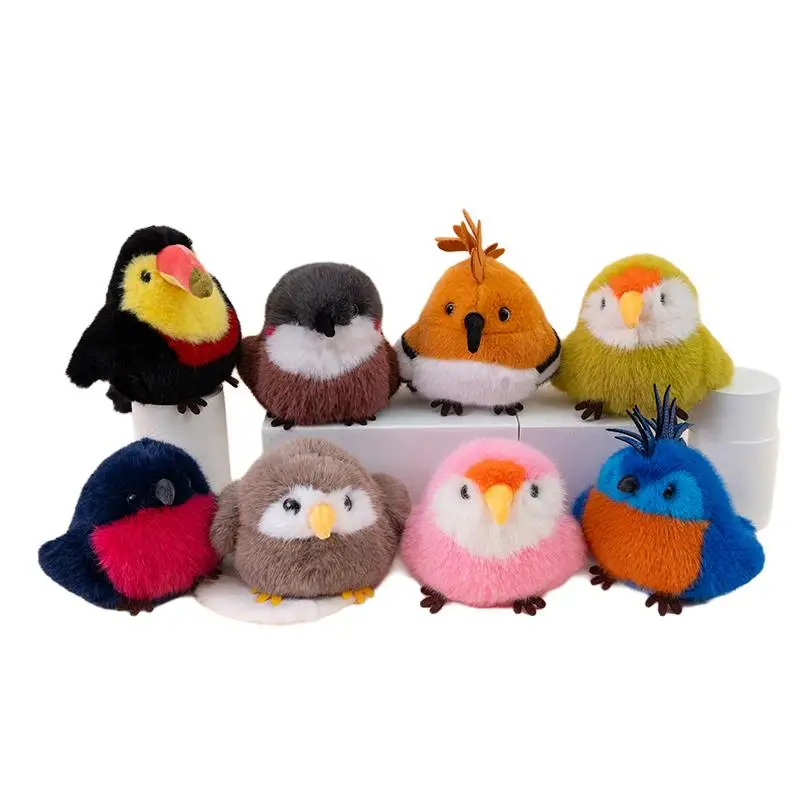

12cm Colorful Small Bird Doll Stuffed Fatty Cartoon Animal Hoopoe Owl Crested Pigeon Apteryx Toucan Parrot Decor Men Gift