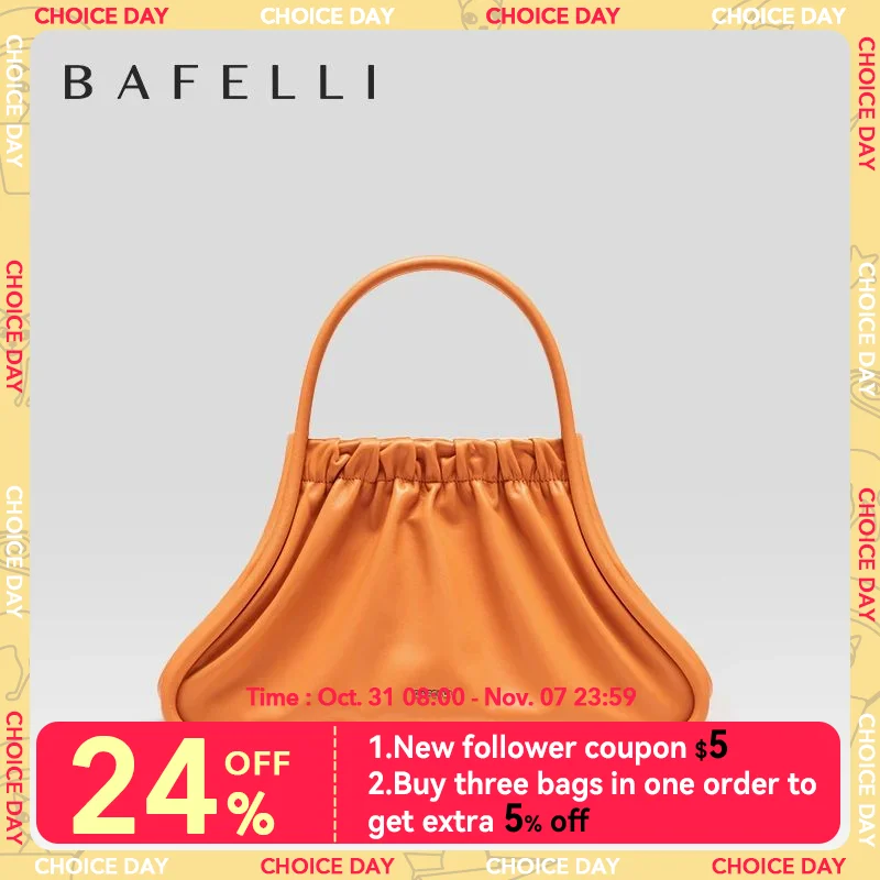 

BAFELLI 2023 NEW WOMEN'S BAG RUCHED STYLE TRENDING GENUINE LEATHER SHOPPER PURSE LUXURY BRAND DESIGNER SHOULDER HANDBAGS