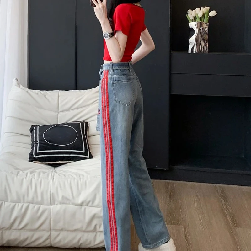 

Loosefit Female Cowboy Pants with Print Women's Jeans Grunge Y2k Emo 90s Streetwear Trend 2025 Wholesale Shiny Vibrant Trousers