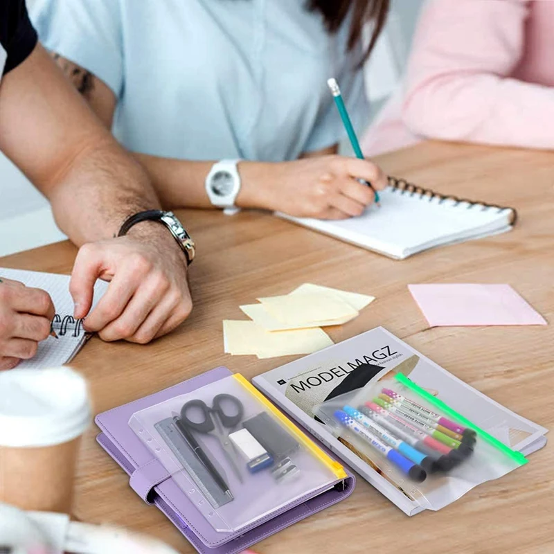 12 pezzi tasche per raccoglitori formato A5 6 fori raccoglitore con cerniera cartelle per raccoglitore per Notebook a 6 anelli sacchetti a fogli mobili