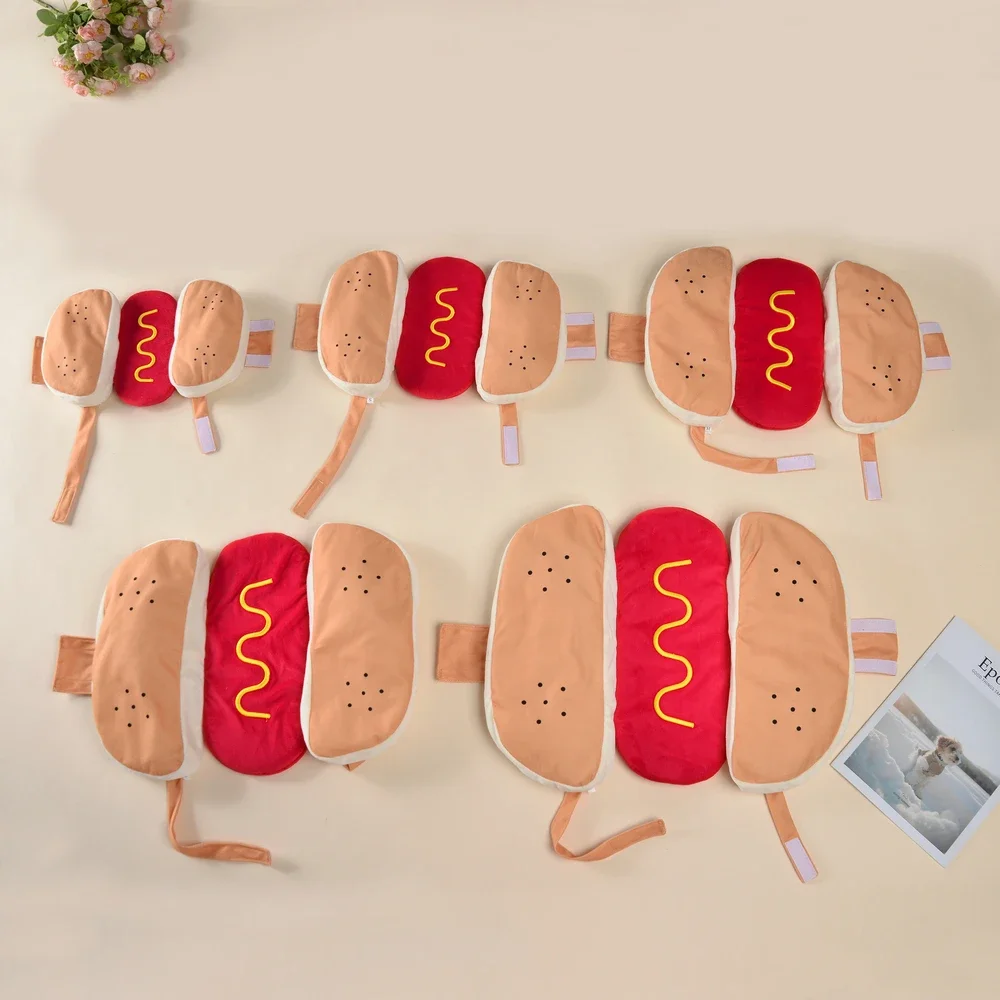 Niedliches Haustier-Hunde-Cosplay-Kostüm, Halloween, lustige Hot-Dog-Form, verstellbare Welpenkleidung für kleine, mittelgroße Hunde, Katzen, Chihuahua, Bulldogge – Detail 8