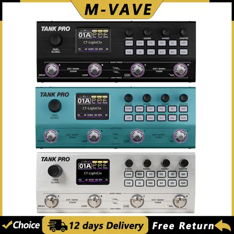 M-VAVE TANK PRO Guitar Bass Multi-Effects Pedal Rechargeable Amp/Cab Sim 120 Presets 300+ Effects 150s Looper Drum Machine