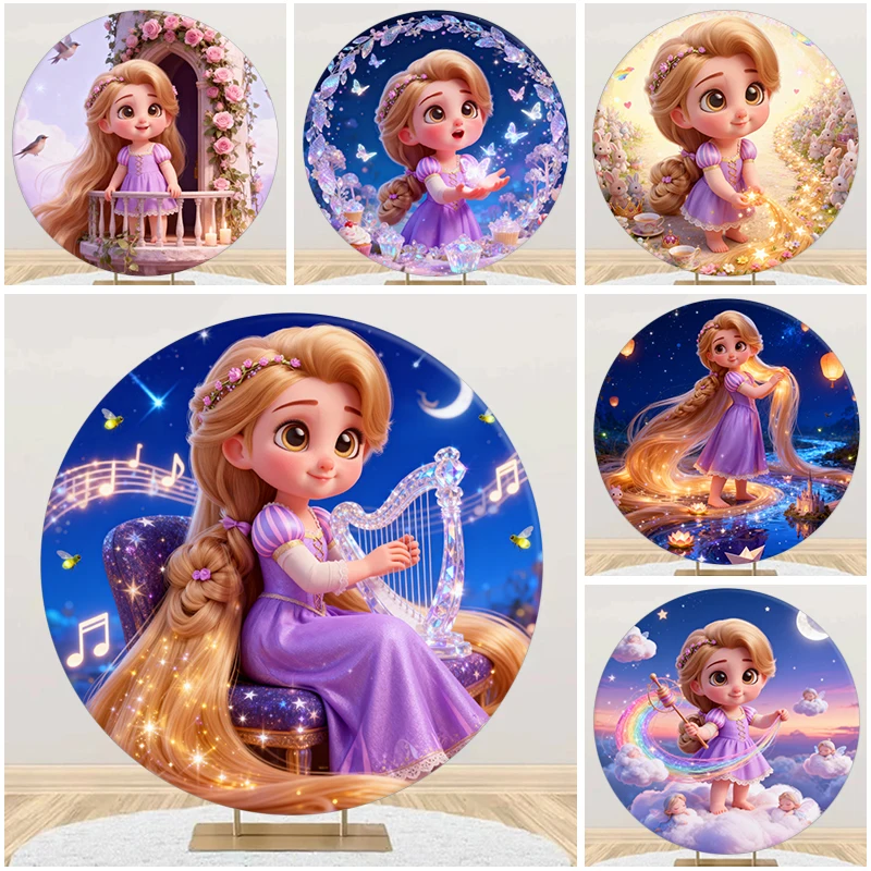 

Baby Rapunzel Round Background Disney Pricess Tangled Kids Girl 1st Birthday Party Baby Shower Round Photography Backdrop