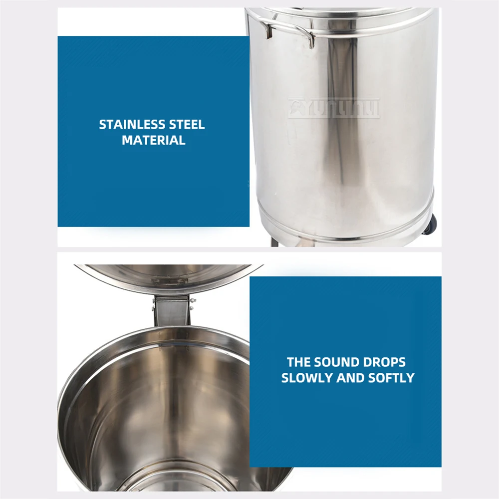 Stainless Steel Trash Can, Round, Pedal-Operated, Lidded, Commercial, Kitchen, Industrial, Medical, with Wheels, Large Capacity