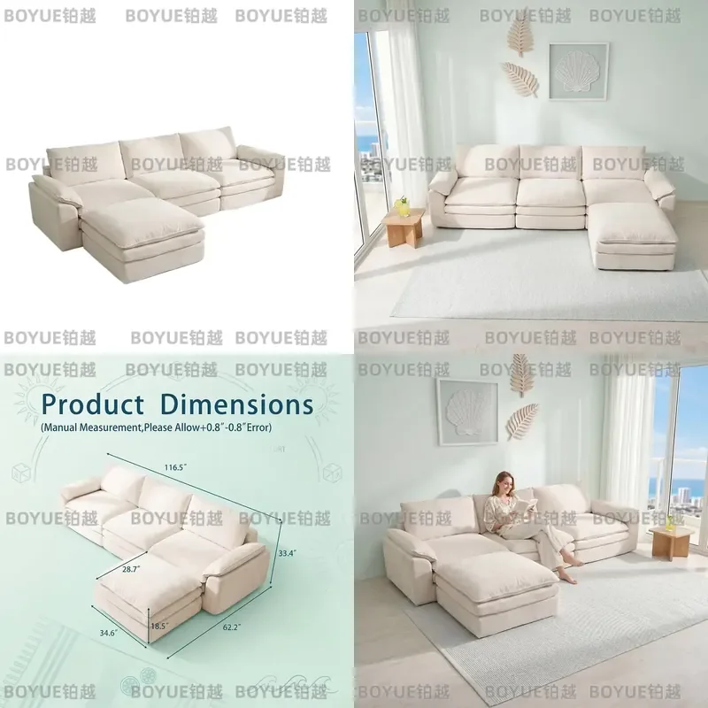 Modular Block Sofa Deep Seat Cloud Couch Breathable Fabric Chaise Lounge Washable Sectional for Living Room Family