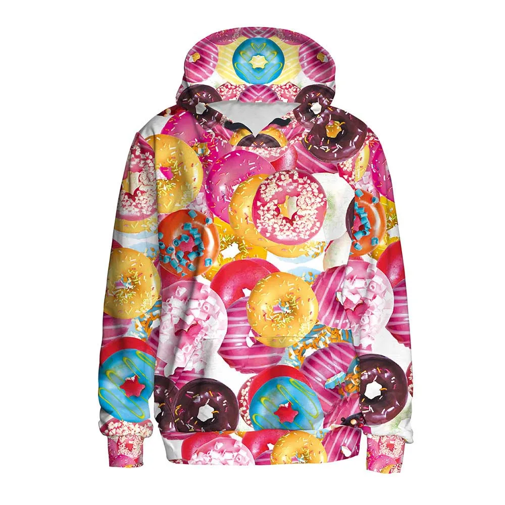 Funny Donuts Pizza Hoodies Food 3D Print Men's Oversized Hooded Sweatshirts Harajuku Tracksuits Pullover Tops Coat Male Clothing