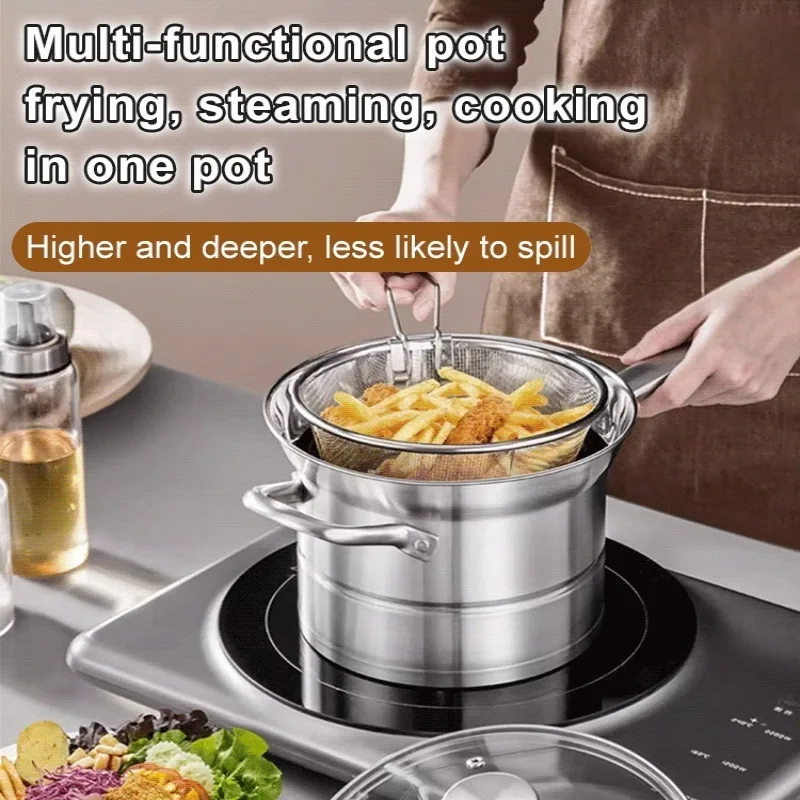 

Household gas multifunction fryer with filter deep pot stainless steel soup pot steamer oil pot
