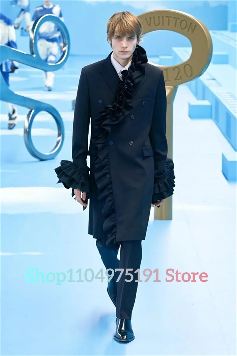 2025 New fashion Jersey Straight Ruffles Tiered men's suit High Quality 2-piece Men's Suit Men's Stage Costume Prom Gowns
