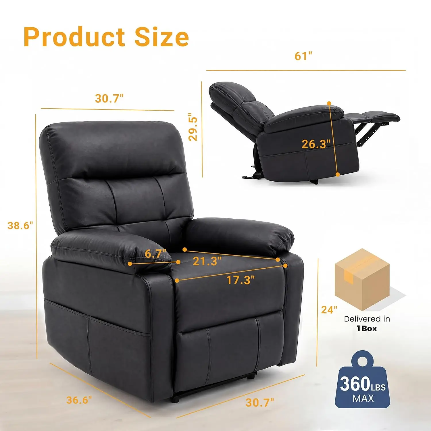 Zero Gravity Power Recliner Chair for Living Room, Black, Customized