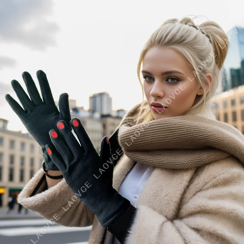 2024 جديد تطريز أنيق الأظافر أنيقة يندبروف قفازات شاشة لمس الشتاء المرأة قفازات الجلد المدبوغ كامل فنجر اليد الدافئة قفاز